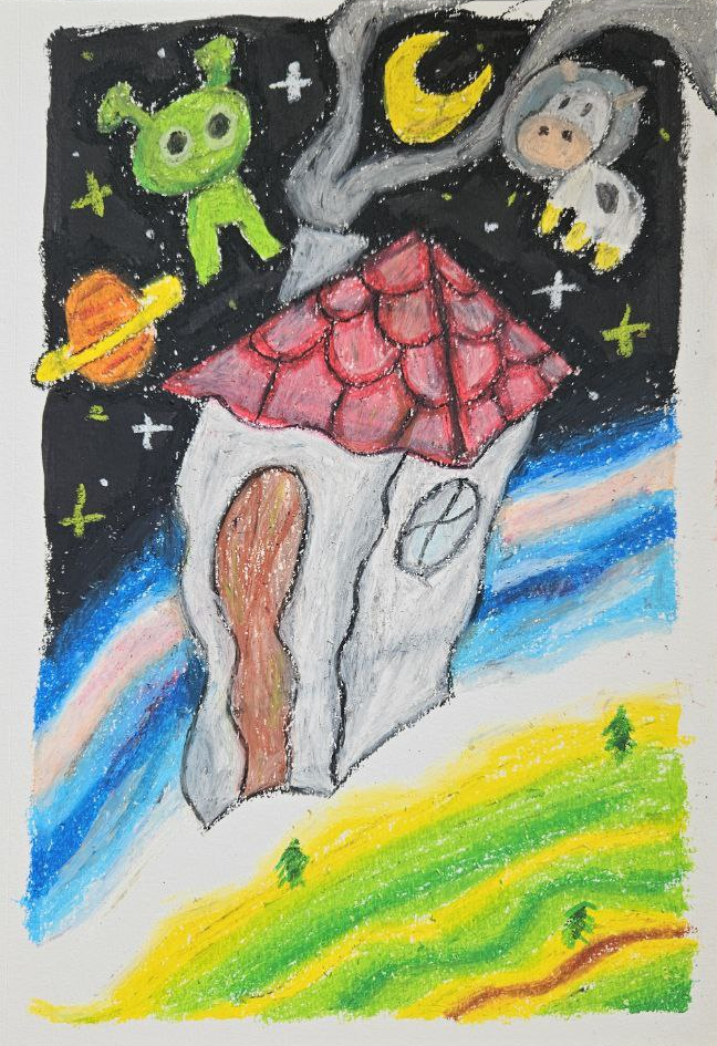 Oil Pastel Space House